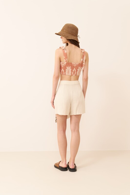 Beli Bağlama Detaylı Şort Etek Naturel - Roman (1)