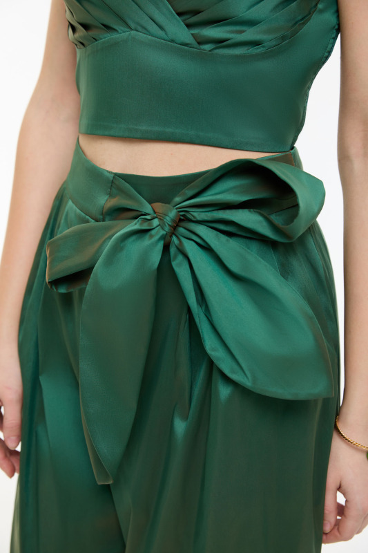 Beli Bağlama Detaylı Tafta Havuç Pantolon Yeşil - 3