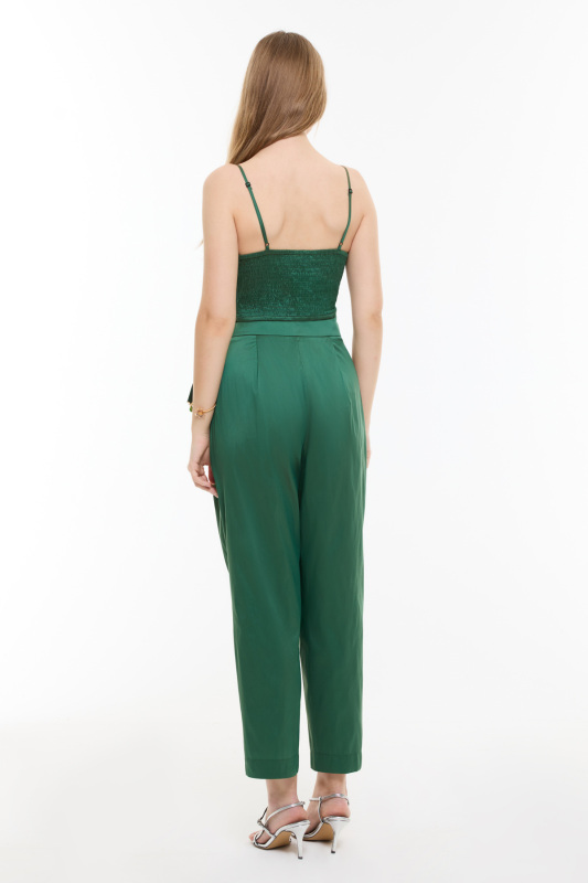 Beli Bağlama Detaylı Tafta Havuç Pantolon Yeşil - 2