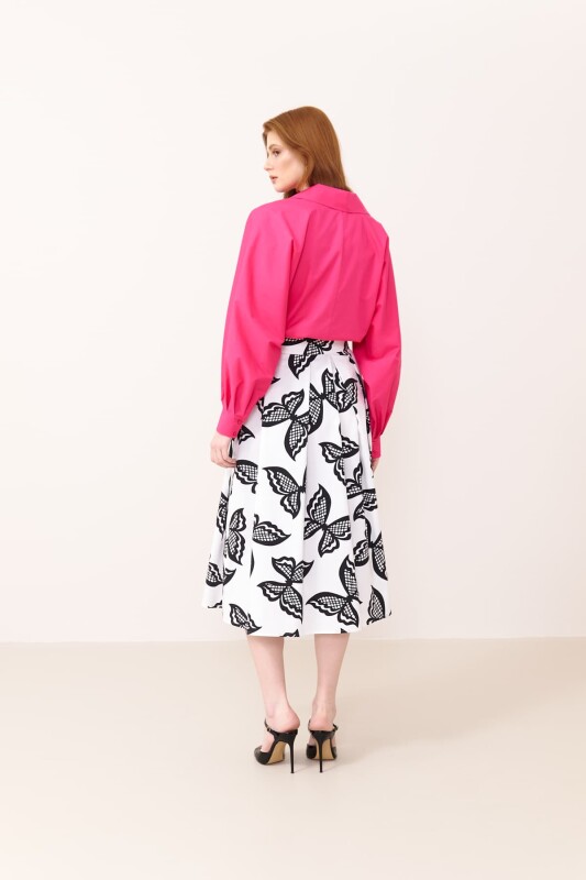 Beli Büzgülü Crop Poplin Gömlek Fuşya - Roman (1)