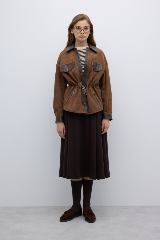 Beli Büzgülü ve Çıtçıt Detaylı Süet Mont Vizon - 3