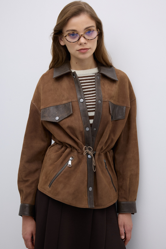 Beli Büzgülü ve Çıtçıt Detaylı Süet Mont Vizon - 4