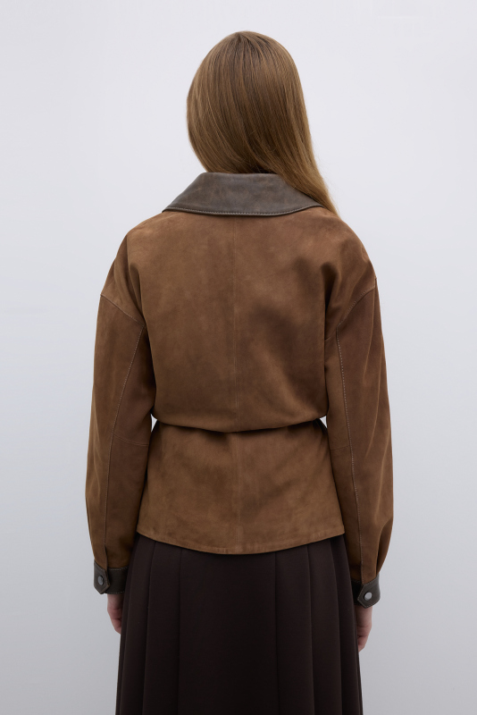 Beli Büzgülü ve Çıtçıt Detaylı Süet Mont Vizon - Roman (1)