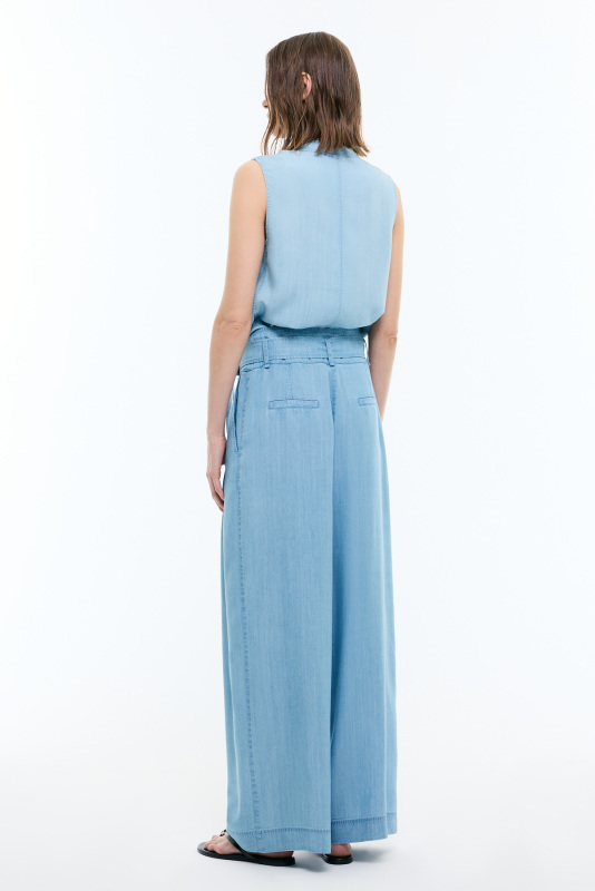 Beli Kemerli Denim Palazzo Pantolon Mavi - 2