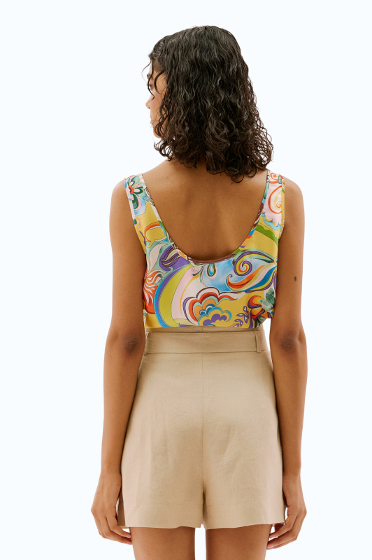 Beli Kemerli Tek Pileli Keten Şort Bej - Roman (1)