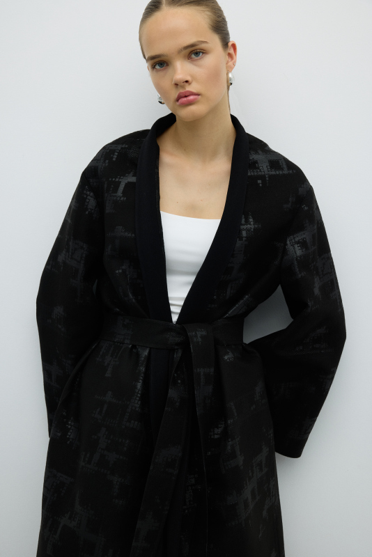 Beli Kuşaklı Şal Yaka Kap Siyah - 3