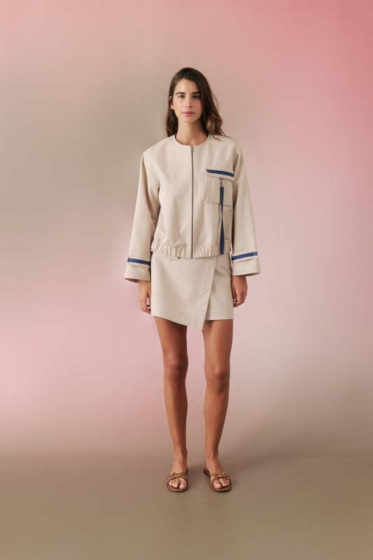 Bomber with Elastic Waist Beige - 3