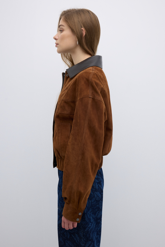 %100 Deri Fermuar ve Çıtçıt Detaylı Mont Taba - 3