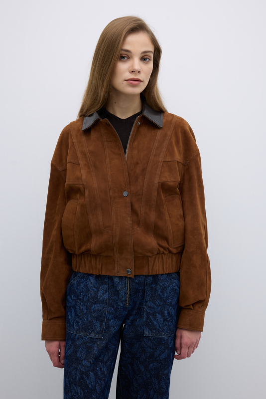 %100 Deri Fermuar ve Çıtçıt Detaylı Mont Taba - Roman