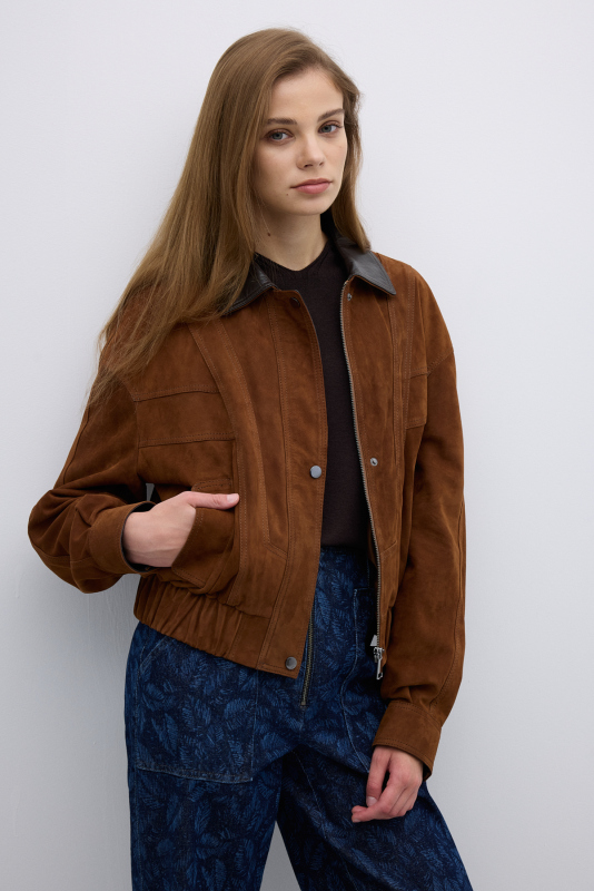 %100 Deri Fermuar ve Çıtçıt Detaylı Mont Taba - 4