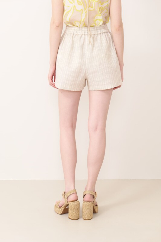 Beli Lastikli Çizgili Keten Şort Standart Renk - Roman (1)