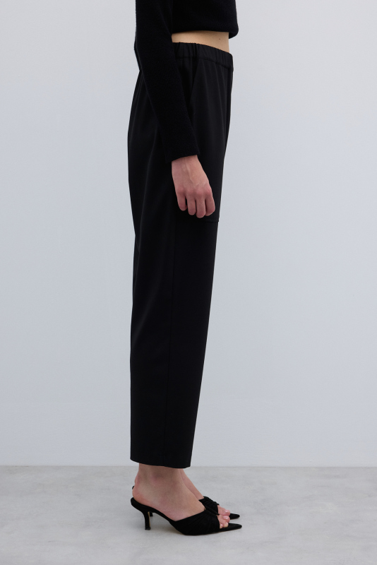 Beli Lastikli Düz Paça Pantolon Siyah - 3