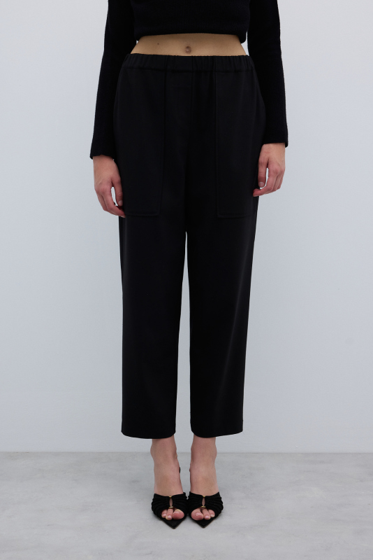 Beli Lastikli Düz Paça Pantolon Siyah - 5