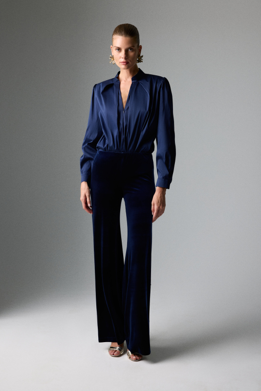 Beli Lastikli Geniş Paça Pantolon Lacivert - Roman