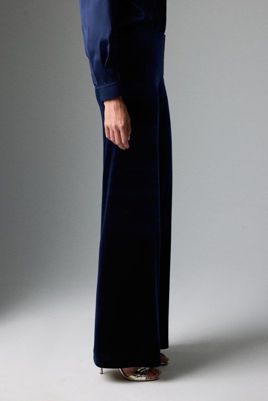 Beli Lastikli Geniş Paça Pantolon Lacivert - 4