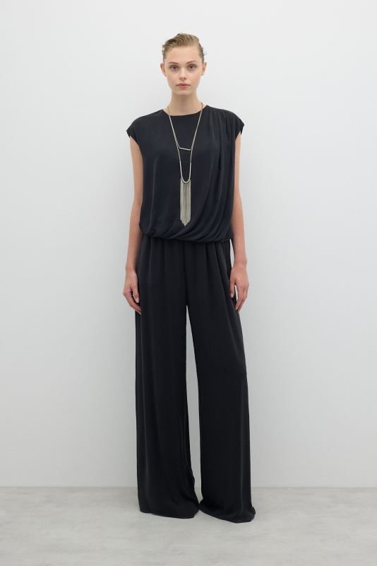 Beli Lastikli Geniş Paça Pantolon Siyah - 1