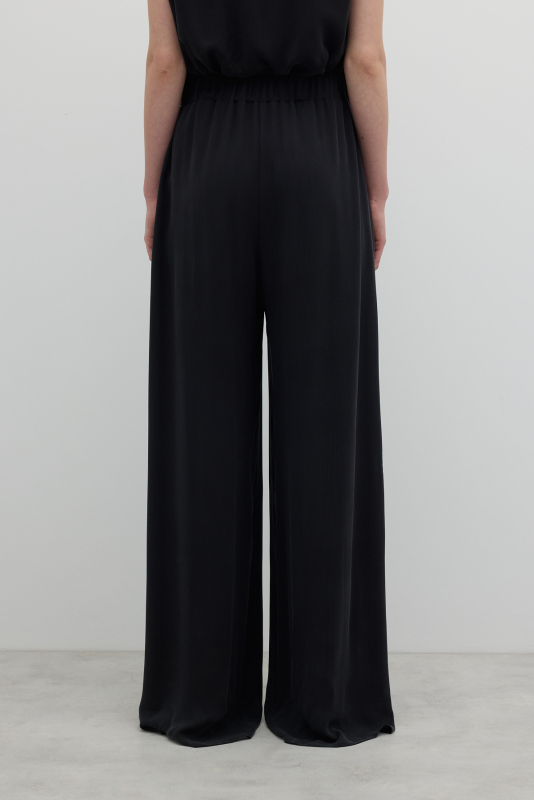 Beli Lastikli Geniş Paça Pantolon Siyah - 2