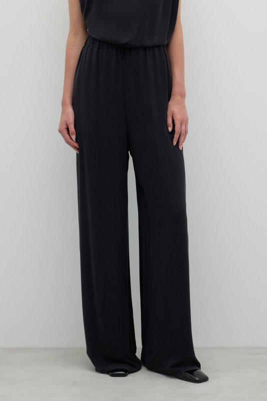 Beli Lastikli Geniş Paça Pantolon Siyah - 3