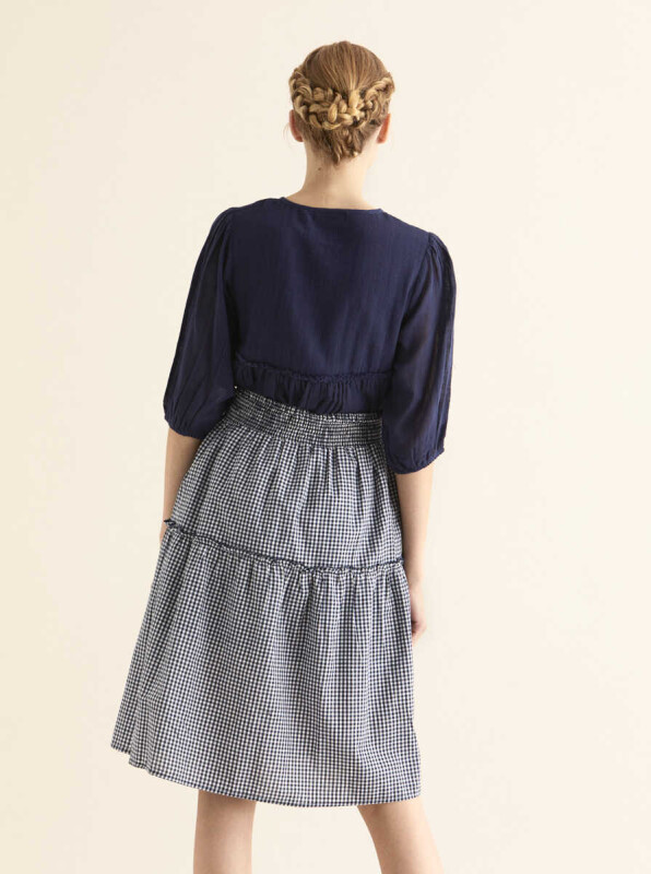 Beli Lastikli Kareli Kadın Etek Lacivert - 2