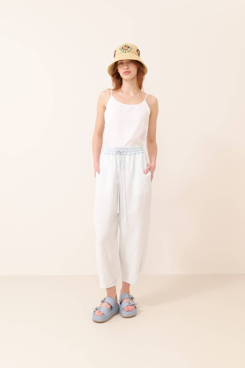 Beli Lastikli Keten Pantolon Standart Renk - 1