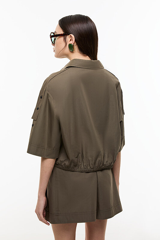 Beli Lastikli Kısa Kol Gömlek Haki - Roman (1)