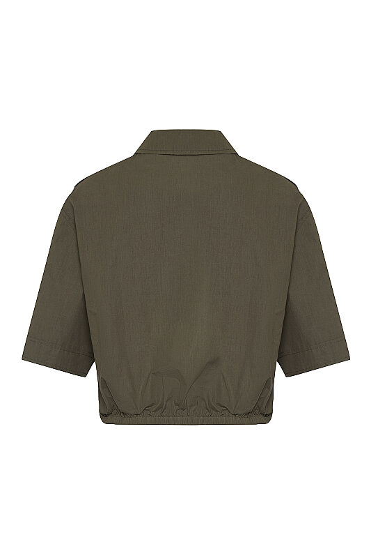 Beli Lastikli Kısa Kol Gömlek Haki - 5