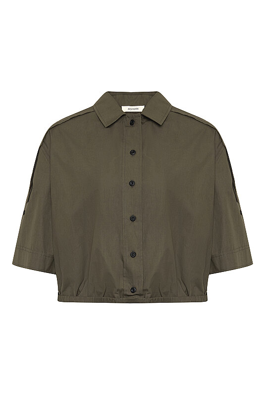 Beli Lastikli Kısa Kol Gömlek Haki - 4