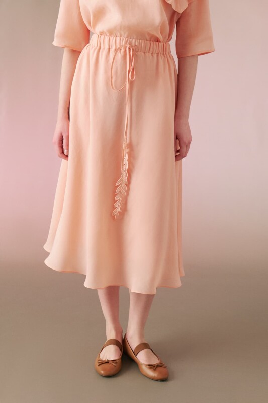 Beli Lastikli Midi Etek Somon - 3
