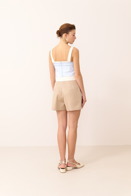 Beli Lastikli Pileli Şort Bej - Roman (1)