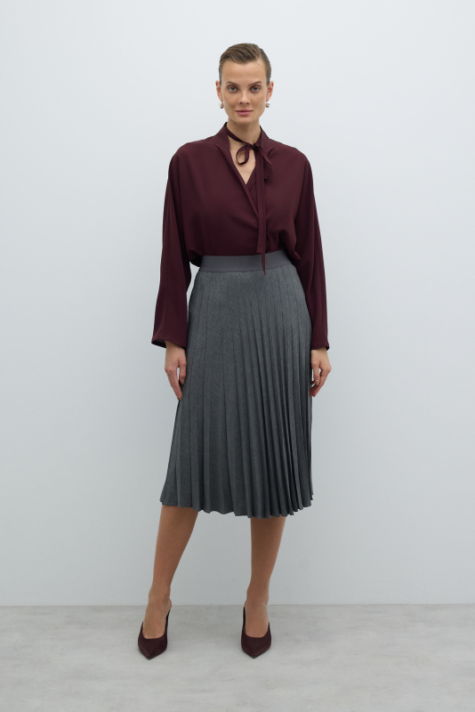 Beli Lastikli Plisoley Midi Boy Etek Gri - 1