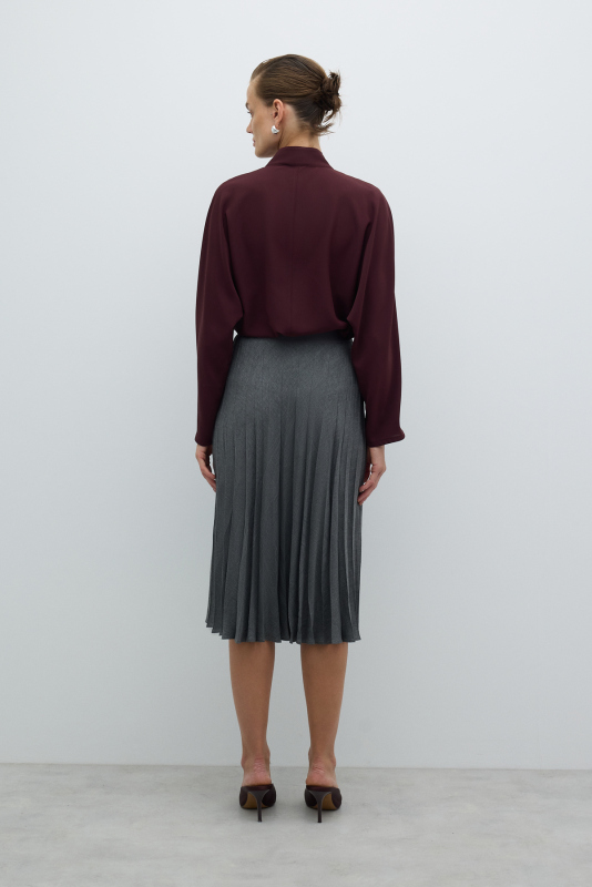 Beli Lastikli Plisoley Midi Boy Etek Gri - 2