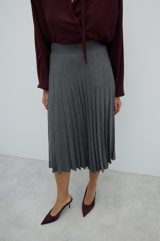 Beli Lastikli Plisoley Midi Boy Etek Gri - 4