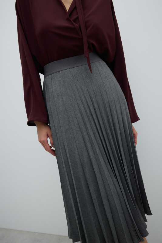 Beli Lastikli Plisoley Midi Boy Etek Gri - 3