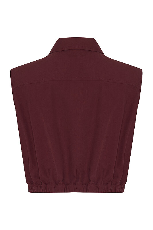 Beli Lastikli Poplin Crop Gömlek Bordo - 8