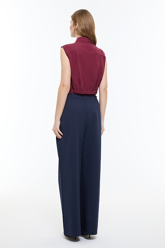 Beli Lastikli Poplin Crop Gömlek Bordo - 5