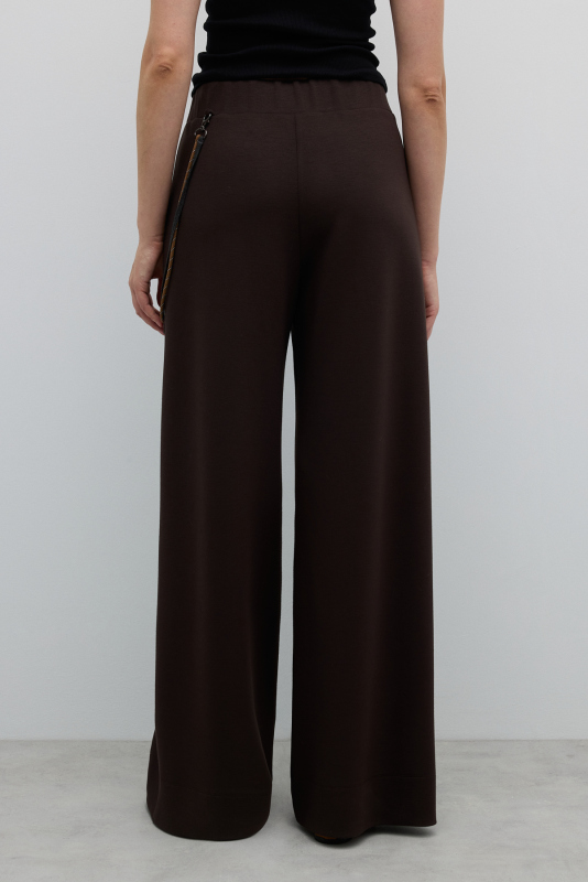 Beli Lastikli Tiktak ve Kordon Detaylı Geniş Paça Pantolon Kahve - 2