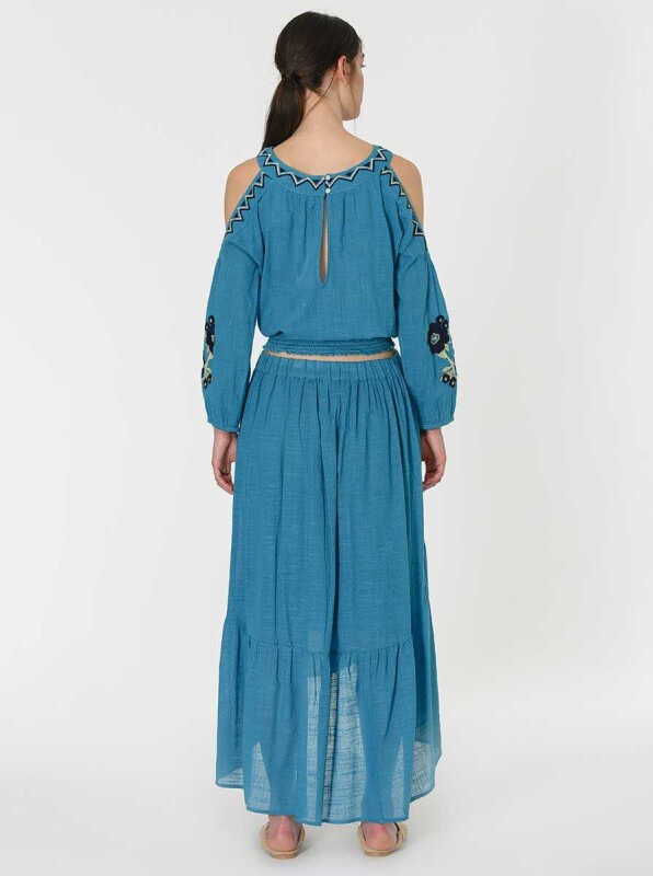 Beli Lastikli Volanlı Uzun Etek Standart Renk - 2