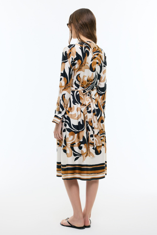 Bisiklet Yaka Beli Kuşaklı Midi Boy Elbise Standart Renk - Roman (1)