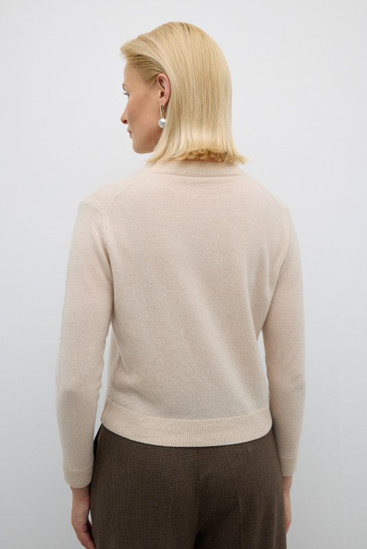 Bisiklet Yaka Düğmeli Yün Kaşmir Karışımlı Hırka Bej - 2