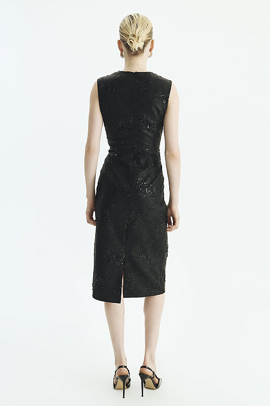 Bisiklet Yaka Fit Midi Elbise Siyah - Roman (1)