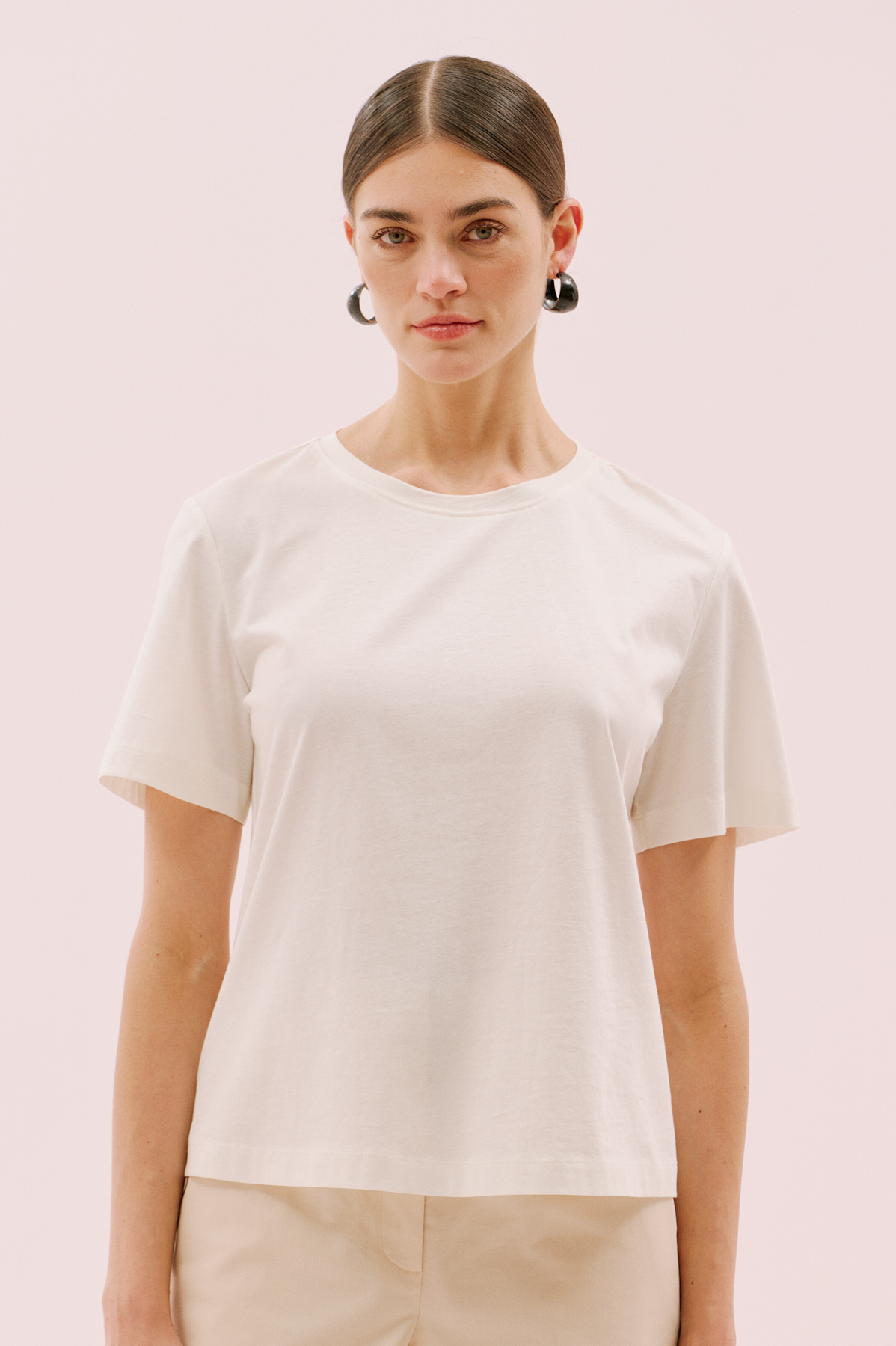 Bisiklet Yaka Kısa Kol Örme T-Shirt Bej