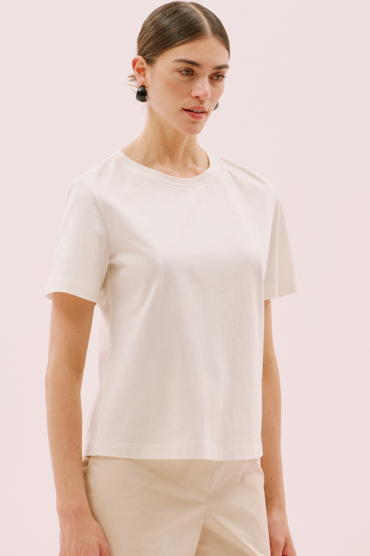 Bisiklet Yaka Kısa Kol Örme T-Shirt Bej - 3