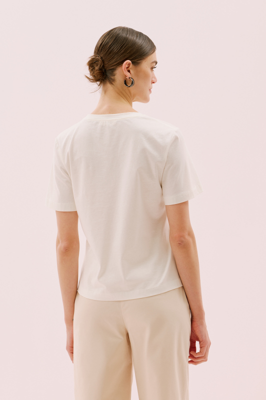 Bisiklet Yaka Kısa Kol Örme T-Shirt Bej - 2