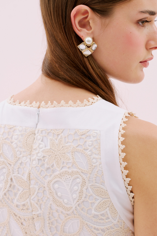 Bisiklet Yaka Kolsuz Eteği Pileli Brode Midi Boy Elbise Standart Renk - 3