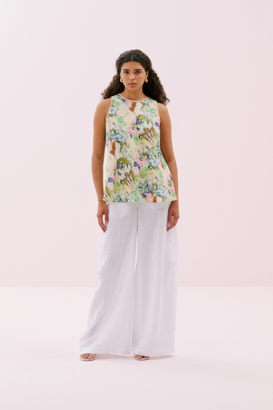 Bisiklet Yaka Kolsuz Keten Bluz Standart Renk - 3