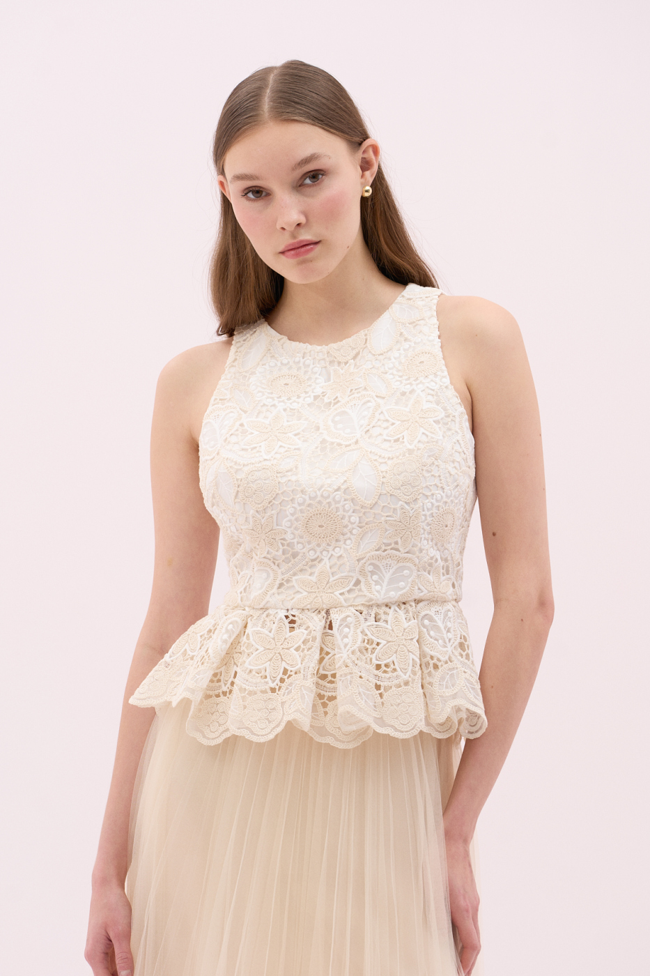 Bisiklet Yaka Kolsuz Peplum Bluz Standart Renk - 1