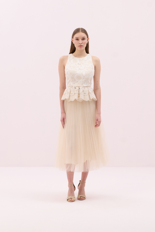 Bisiklet Yaka Kolsuz Peplum Bluz Standart Renk - 3