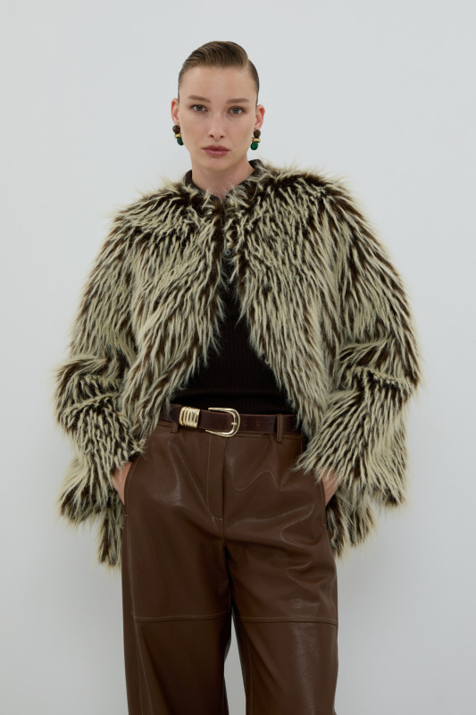 Bisiklet Yaka Kürk Kap Kahve - 4