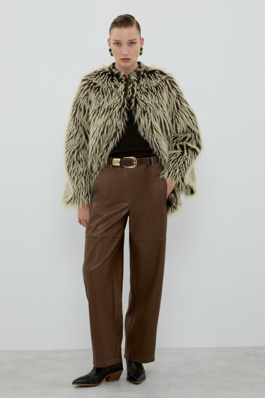 Bisiklet Yaka Kürk Kap Kahve - 1