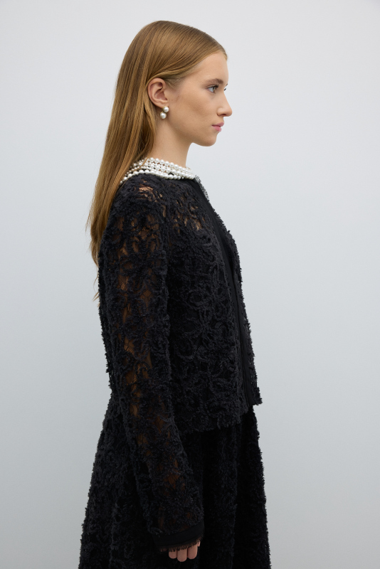 Bisiklet Yaka Önden Agraflı Ceket Siyah - 3